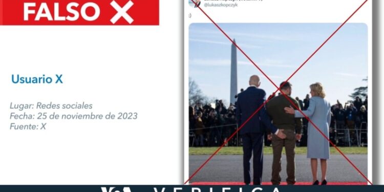 No es cierto que Joe Biden posó con su mano en el trasero de Zelenskyy: la imagen viral fue editada