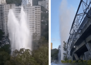Fuente de Hidrocapital: ruptura de tubería de aguas alcanza 15 metros de altura e inunda Caricuao (Videos)