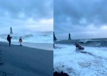 Casi son devorados por el mar al intentar sacar una FOTO en la playa más peligrosa de Islandia
