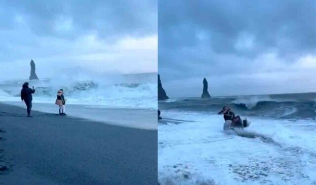 Casi son devorados por el mar al intentar sacar una FOTO en la playa más peligrosa de Islandia