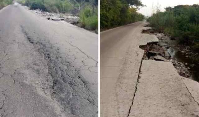 Grietas y fallas de bordes dejaron las lluvias en la carretera hacia Santa Inés de Barinas