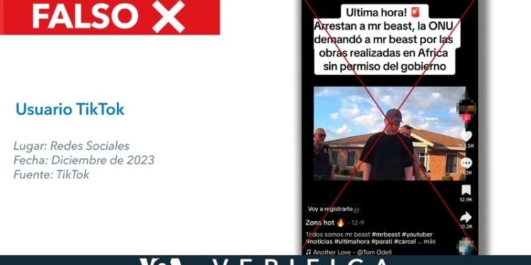 Es falso que ONU haya arrestado y demandado a youtuber MrBeast por hacer obras en África