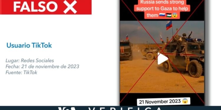 Rusia no desplegó fuerzas militares en Gaza como indican los videos falsos en TikTok