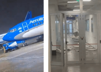 Aviones arrastrados y ventanas caídas: Aeropuerto en Argentina afectado por fuertes vientos (Imágenes)
