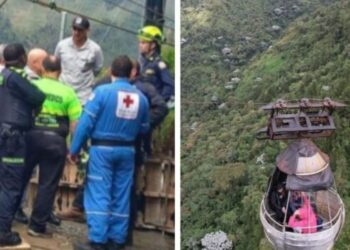 VIDEO: turistas quedaron atrapados en un teleférico a más de 300 metros de altura en Colombia
