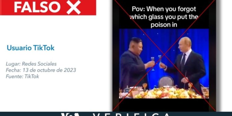 Es falso el video donde Putin y Kim Jong Un brindan y no toman de las copas. El video fue manipulado