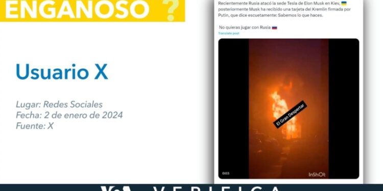 Es engañoso que Rusia atacó una sede de Tesla en Kiev, Ucrania