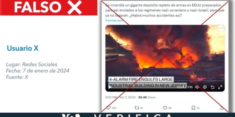 Es falso que se incendió un depósito de armas para Ucrania en Nueva Jersey