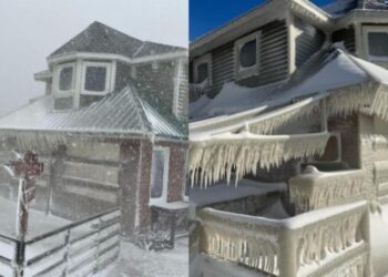 El restaurante de Nueva York que se volvió un castillo congelado tras tormenta invernal (VIDEO)