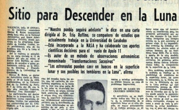 Luis Alberto Perozo Padua: Héctor R. Rojas, el astrofísico venezolano que marcó el sitio de alunizaje del Apolo 11