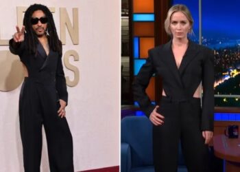 Emily Blunt lució el mismo traje que Lenny Kravitz en una divertida coincidencia