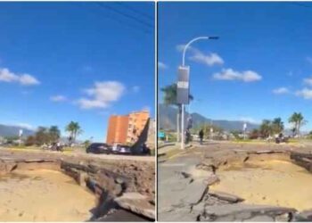 El mega hueco que dejó la rotura de una tubería matriz en Los Naranjos este #17Ene (VIDEOS)
