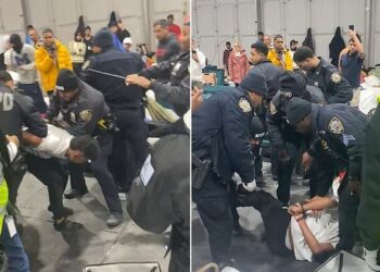 El dramático enfrentamiento a golpes entre inmigrantes y policías en un refugio de Nueva York (VIDEO)