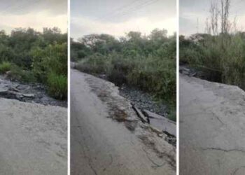 La descomunal falla de borde en la carretera de Santa Inés en Barinas que en cualquier momento se desploma