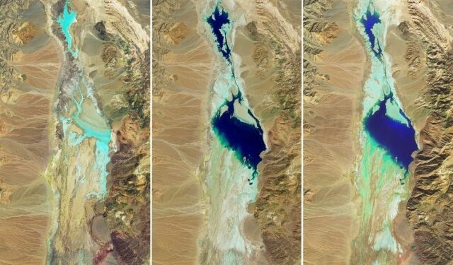 ¿Canoas en el sitio más seco de EEUU?, un lago resurge en el Valle de la Muerte de California