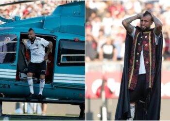 La insólita presentación de Arturo Vidal en Colo-Colo: llegó en helicóptero y dio la vuelta olímpica a caballo (VIDEO)