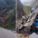 Dos camiones se parten por la mitad al ser golpeados por avalancha de rocas gigantes (VIDEOS)