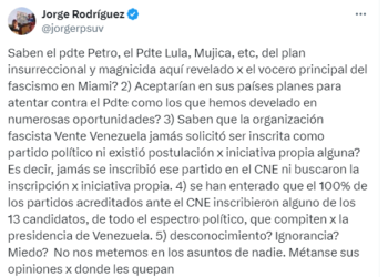 Jorge Rodríguez arremetió contra Petro, Lula y Pepe Mujica: «Métanse sus opiniones por donde les quepan»