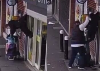 VIDEO: Mujer esperaba para comprar en un negocio, pero sufrió un inusual accidente y tuvo que ser rescatada