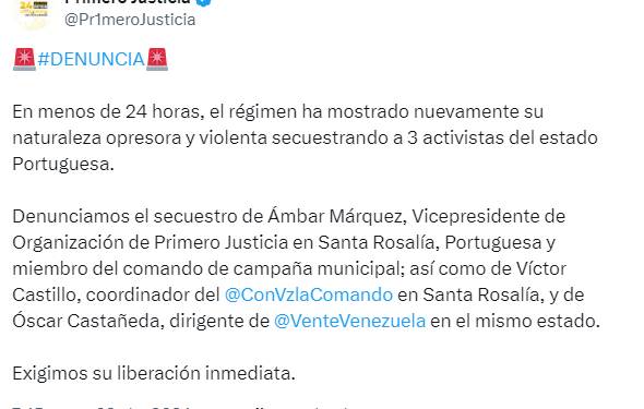 Primero Justicia denunció la detención de una de sus dirigentes en Portuguesa