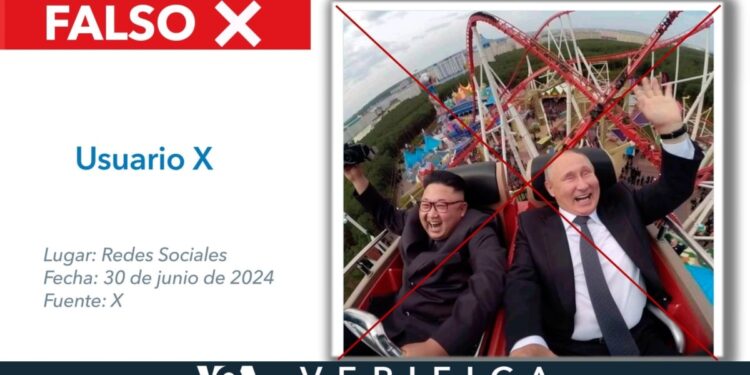 Esta imagen de Kim Jong Un y Vladimir Putin en una montaña rusa no es real: fue creada con IA