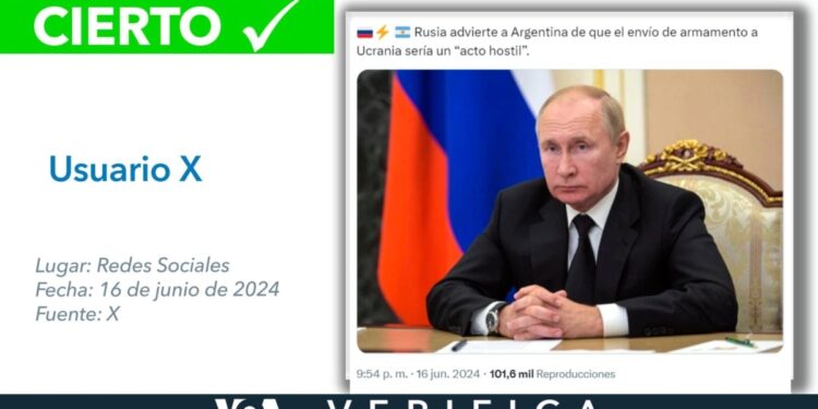 Es cierto que Rusia advirtió a Argentina que el envío de armamento a Ucrania sería considerado un “acto hostil”
