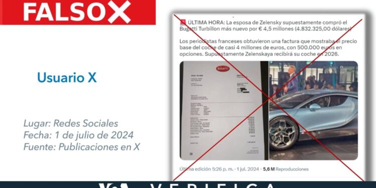 No, Olena Zelenska no compró un Bugatti de más de 4 millones de euros en Francia