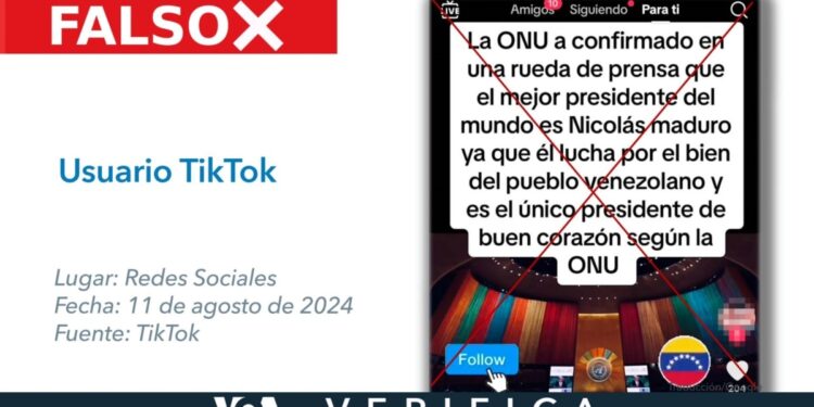 Falso que ONU dijo que Maduro es “el mejor presidente del mundo” como aparece en TikTok