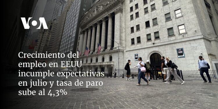 Crecimiento del empleo en EEUU incumple expectativas en julio y tasa de paro sube al 4,3%