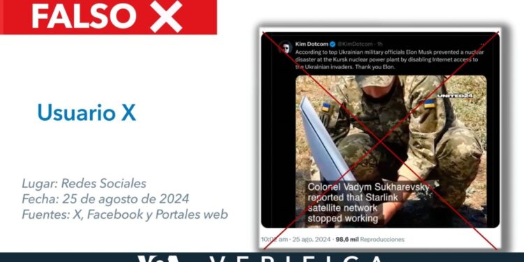 No, United24 no informó que Elon Musk deshabilitó Starlink para “evitar un desastre nuclear” en Kursk