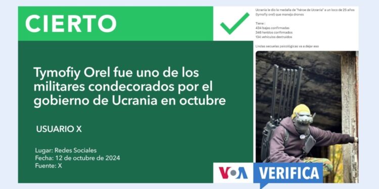 Es cierto que Ucrania le otorgó una medalla de “héroe” al operador de drones Tymofiy Orel