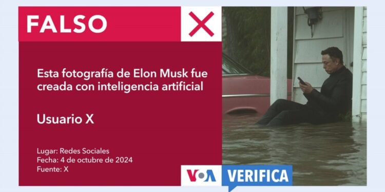 Esta imagen donde aparece Elon Musk frente a una casa inundada es hecha con IA