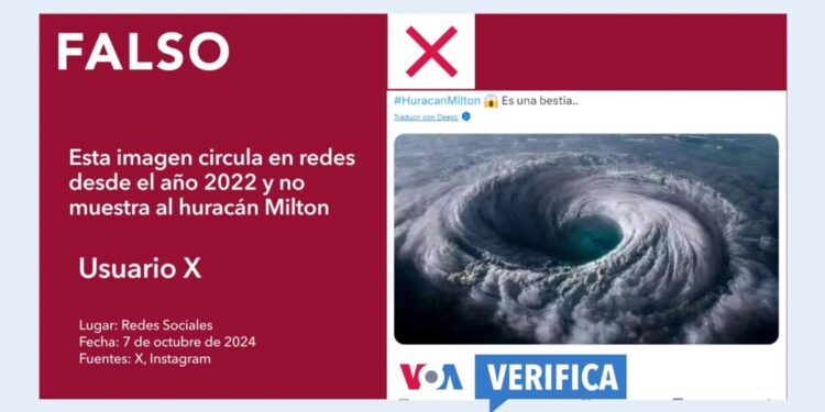 Esta imagen no corresponde al ojo del huracán Milton ni fue tomada en 2024: circula desde 2022