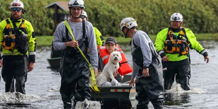 Habitantes de Florida se abren paso por calles inundadas y recogen escombros tras Milton