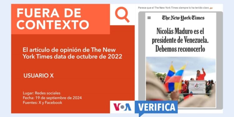 The New York Times no publicó en 2024 que Nicolás Maduro es el presidente de Venezuela y “debemos reconocerlo”