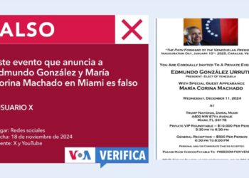 Es falso este cartel de un evento de Edmundo González y María Corina Machado en Miami