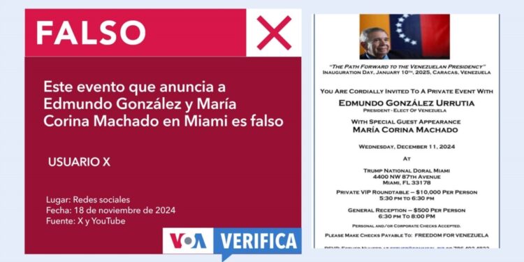 Es falso este cartel de un evento de Edmundo González y María Corina Machado en Miami