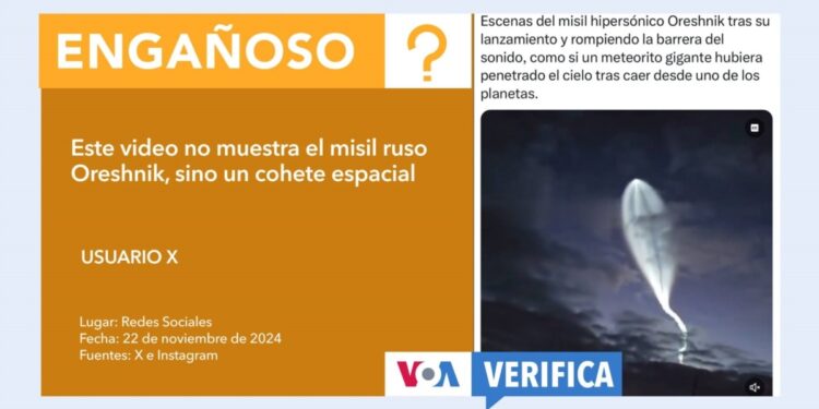 Supuesto video del misil ruso Oreshnik es en realidad del lanzamiento de un cohete espacial