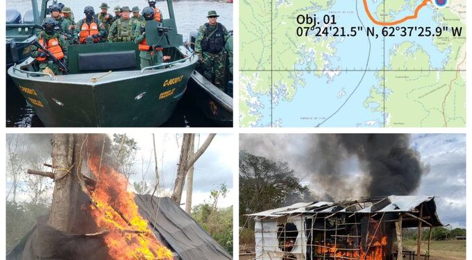 FANB destruye un campamento de minería ilegal en el estado de Bolívar